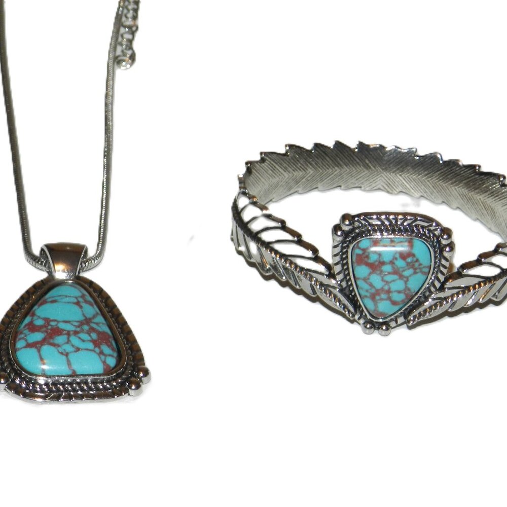 Paparazzi 3 Piece Crackle Turquoise Set Necklace Earrings Bracelet